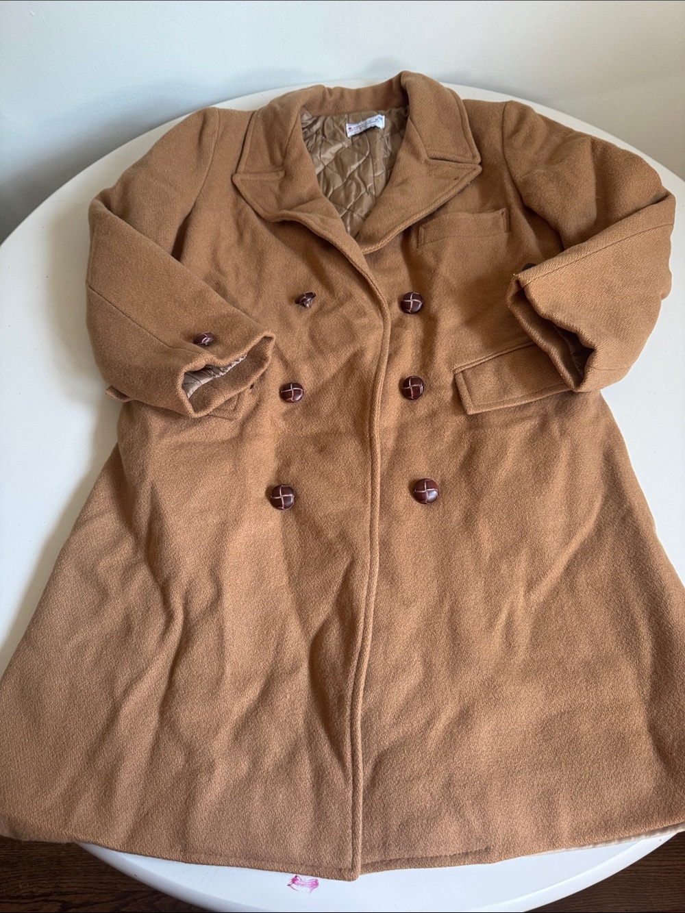 Kids Classic Double-Breasted Tan Wool Winter Coat Vintage 90s